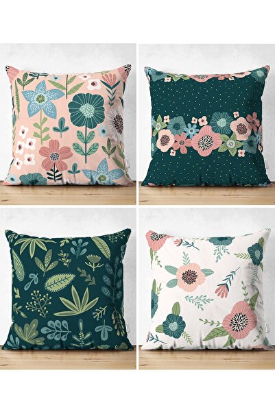 Realhomes 4-Piece Double Sided Colorful Flower Patterned Modern Suede Pillow ...