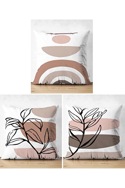 Realhomes 3-Piece Double Sided White Background Onedraw Drawing Leaf Motif Mo...
