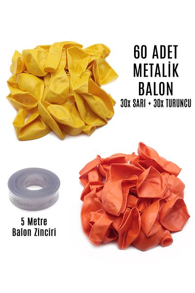 Lora Wedding 60 Pieces of Yellow and Orange Mixed Metallic Balloons + 5 Meters Balloon Chain