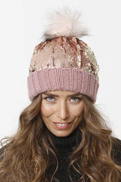 Vemod Women's Pink Pompom Knitted Knitted Beret