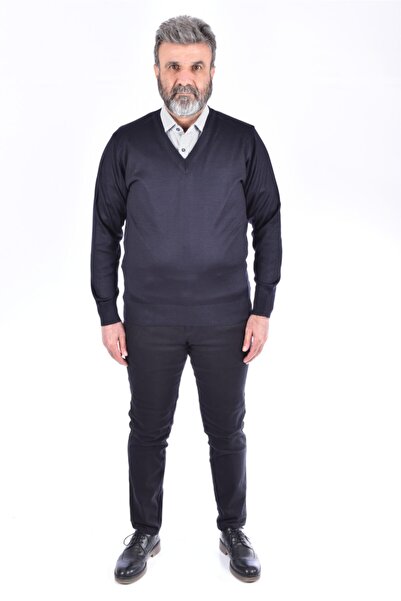 LASEİ YUN Yün V Yaka Uzun Kol Kazak/lacivert/xxl