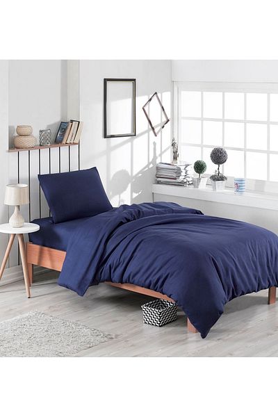 mer-tim ezberbozan ev tekstili Mer-tim Cotton Ranforce Single 100x200 Elastic Sheet Set - Navy Blue