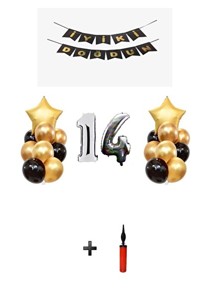 Şeker Adası 14 Year Old Silver Foil Balloon Party Set and Balloon Pump Skradaparti151