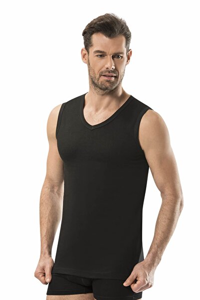 Jiber Tricou pentru bărbați, 5 piese, negru, cu decolteu în V, cu mâneci zero...