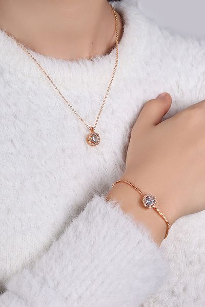 Polo Air Zircon Stone Elevator Bracelet and Single Stone Necklace Blk-m7025b