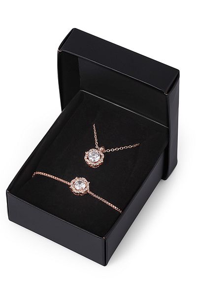 Polo Air Zircon Stone Elevator Bracelet and Single Stone Necklace Blk-m7025b