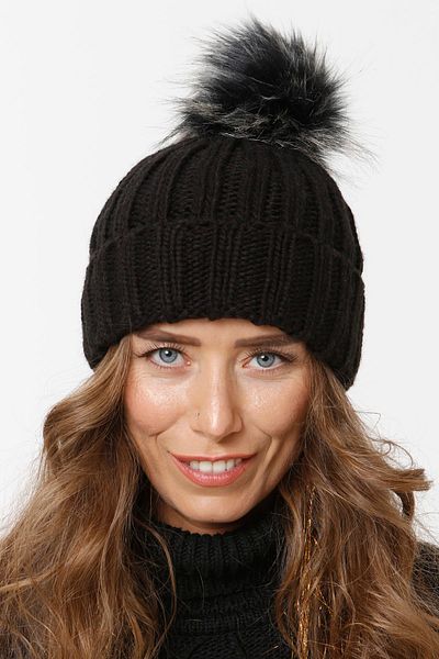 Vemod Folded Pompom Knitwear Knitted Beret - Black