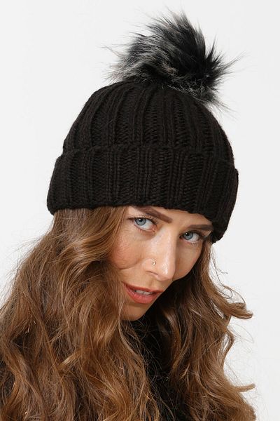 Vemod Folded Pompom Knitwear Knitted Beret - Black