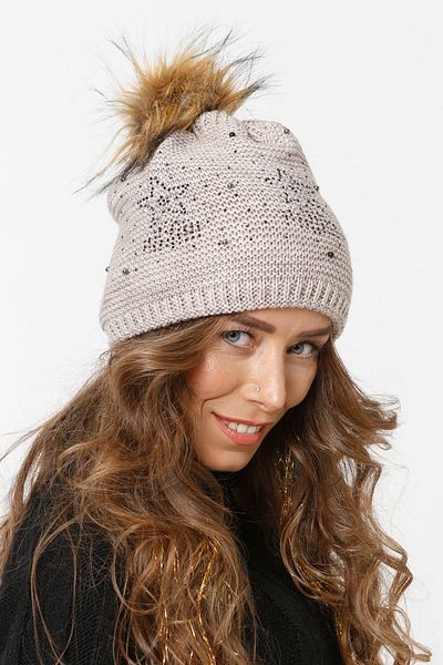 Vemod Star Patterned Stoned Pompom Knitwear Knitted Beret - Stone