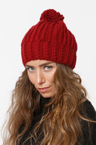 Vemod 51u Pompom Knitwear Knitted Beanie - Claret Red