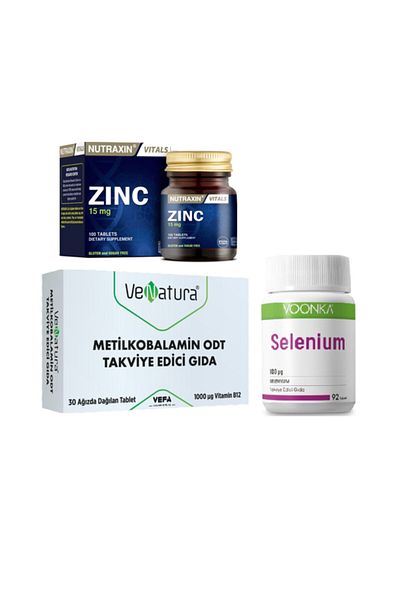 VeNatura Vitamin B12 30 Tablet+nutraxin Zinc 15mg 100 Tablet+voonka Selenium 100mcg 92 Tablet