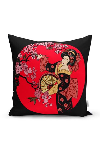 Realhomes Çift Taraflı Çiçek Desenli Yelpazeli Japon Kız Motifli Modern Süet ...