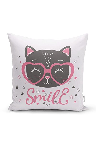 Realhomes Smile Kitten cu ochelari de inimă Husă de pernă imprimată digital