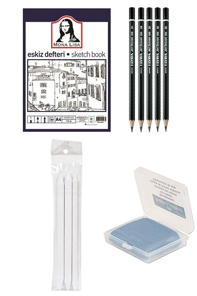 Südor Sketchbook, Graduated Drawing Pen Set, Charcoal Pencil, Pastel Dispensing 3 Pieces, Boxed Dough Eraser