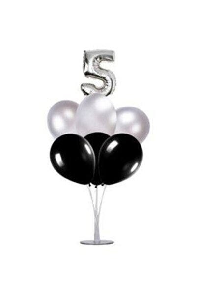 Şeker Adası Balon din folie cu cifre de 5 ani, argintiu, 40 cm, suport pentru balon, 6 baloane, ziua de nastere, ziua de nastere, petrecere