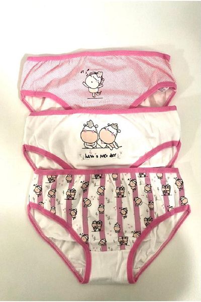 Berrak Girl's White Pink 3-Piece Bikini Panties