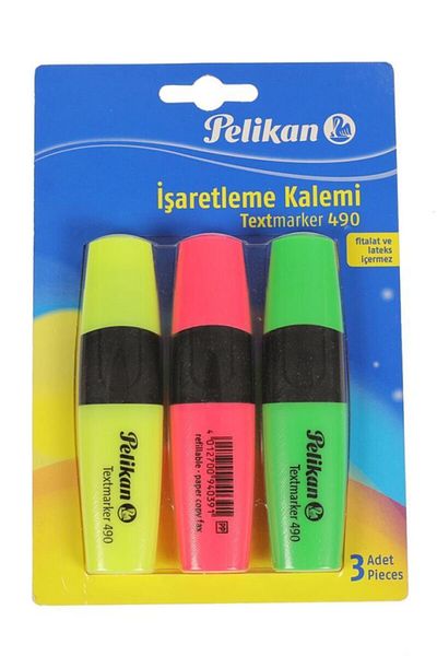 Pelikan 490 Highlighter Marker 3 Colors Yellow-pink-green Pl940300iCMT03