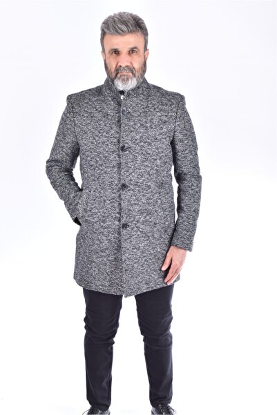 GUERRO 1382 Men's Judge Collar Black and White Patterned Wool Coat 52