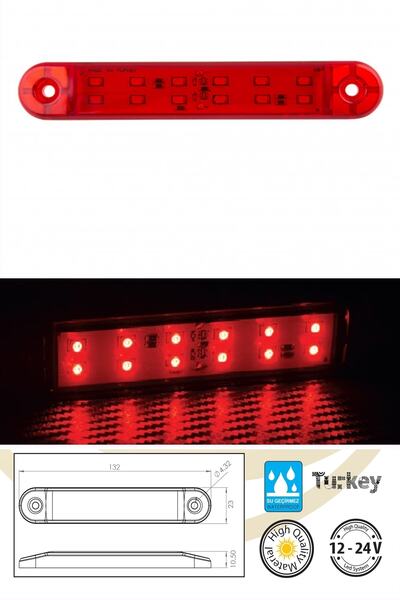 Sedef Led Lamba 12 Ledli Çift Sıralı Su Geçirmez 12-24 Volt 2.adet Kırmızı