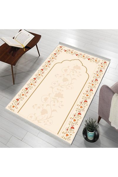 Estela Beige Non-Slip Base Prayer Rug