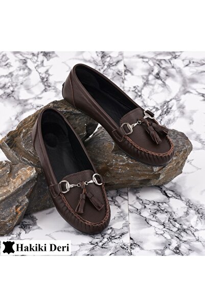 Moosefield Women's Dark Brown Genuine Leather Hand-Saddled Orthopedic Ballerinas