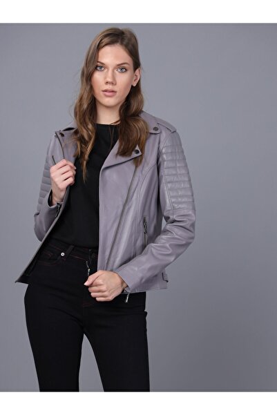 Basics&More سترة جلدية رمادية نسائية