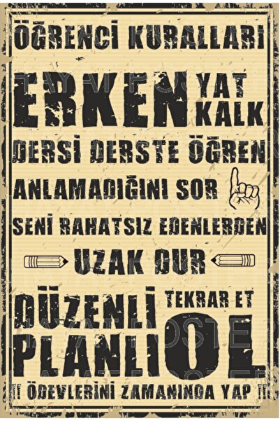 Hayat Poster Başarılı Öğrenci Kuralları Tablosu Retro Ahşap Poster
