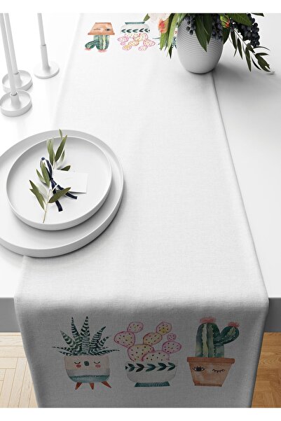 Pilloveland Runner 40*140 Cm 3'lü Kaktüs Desenli Süet Dokuma