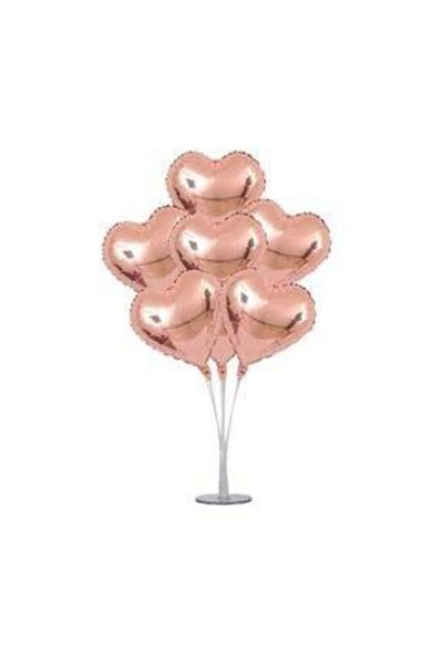 Şeker Adası Footed Heart Balloon Stand + Rose Gold Foil Heart Balloons--skradaparti221