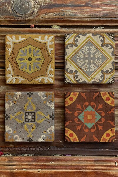Printed Natural Stone Coaster Set of 4 Pattern Tile