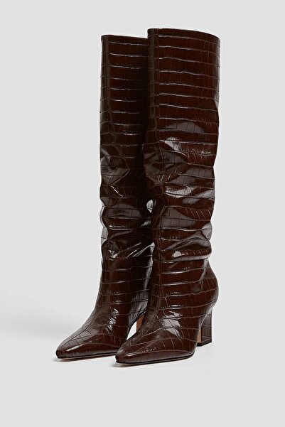 Pull & Bear Timsah Derisi Görünümlü Topuklu Çizme