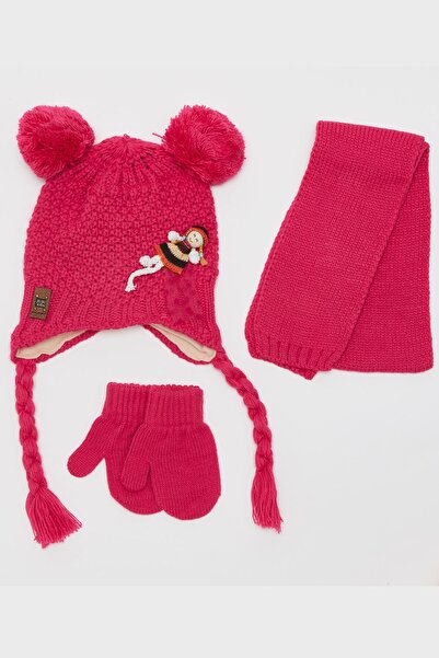 Vemod Teddy Bear Baby Girl 3-Piece Beanie Set - Fuchsia