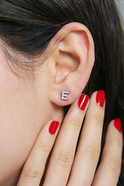 Argentum Concept E Harfi Çivili 925 Ayar Gümüş Tek Küpe - 12077201