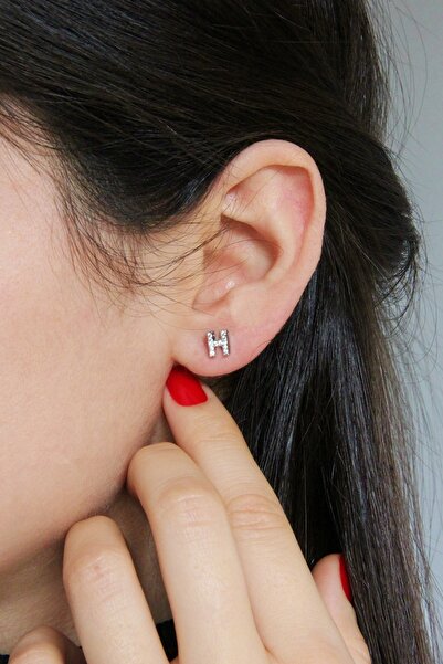 Argentum Concept H Harfi Çivili 925 Ayar Gümüş Tek Küpe - 12077501