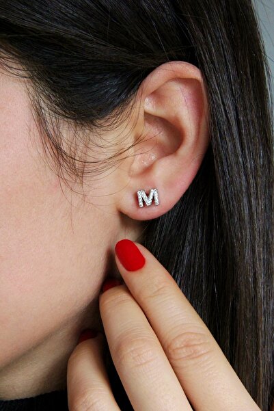 Argentum Concept M Harfi Çivili 925 Ayar Gümüş Tek Küpe - 12078001