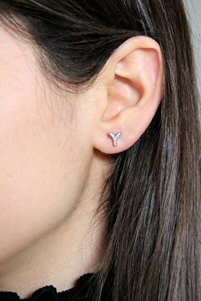 Argentum Concept Y Harfi Çivili 925 Ayar Gümüş Tek Küpe - 12078901