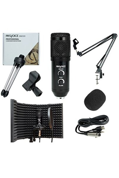 Provoice Bm-300 Mikrofon+ As-21 Stand+ Yalıtım Paneli+ Pop Filtre Siyah Set