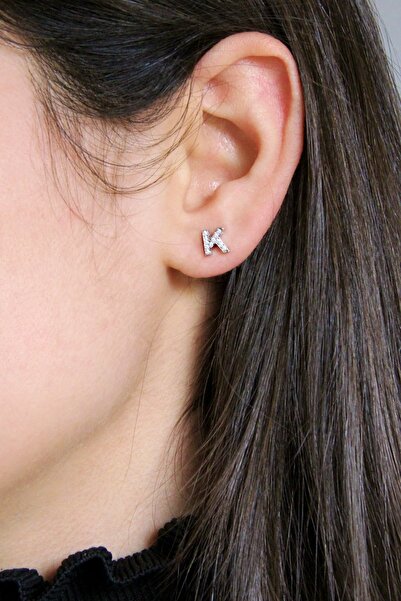 Argentum Concept K Harfi Çivili 925 Ayar Gümüş Tek Küpe - 12077801