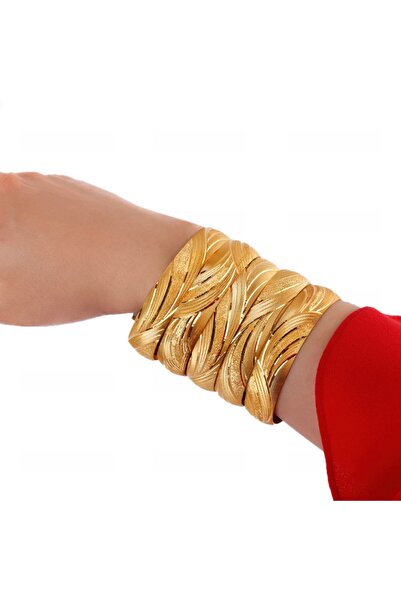 Yıldız Gold İmitasyon 22 Ayar Altın Kaplama 1.5 Cm Lazerli Bilezik