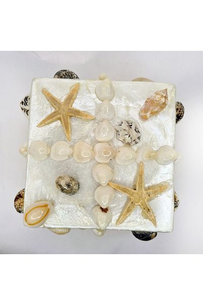 evinizdeki okyanus esintisi turkuaz hediyelik Large Mother-of-Pearl Box-square-mixed Shell