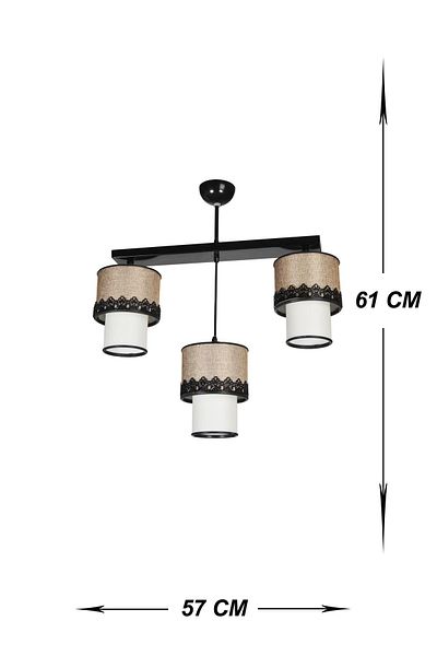 VENON Güven Chandelier Helis 3-Piece Black Row Lampshade Brown White Glass Chandelier