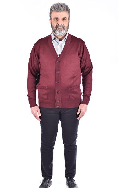 LASEİ YUN سترة صوفية من الصوف باللون العنابي للرجال مع جيوب