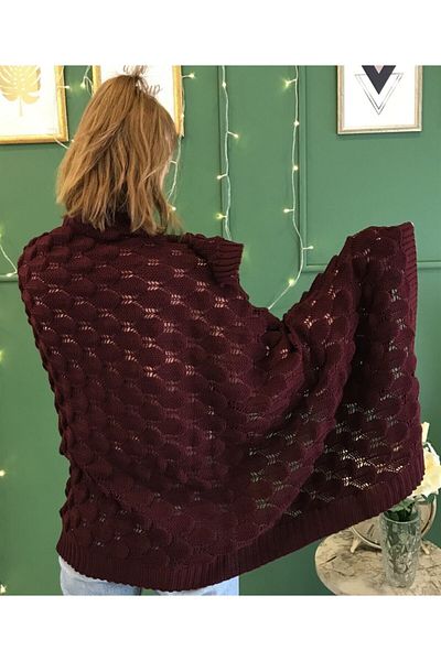 Ocean Openwork Dark Burgundy Knitwear Shoulder Shawl