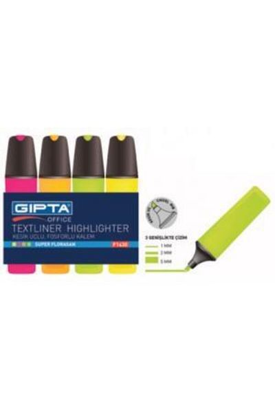 Gıpta Highlighter Marker 5mm Cut Tip Highlighter Pen 4 Colors Set F1430