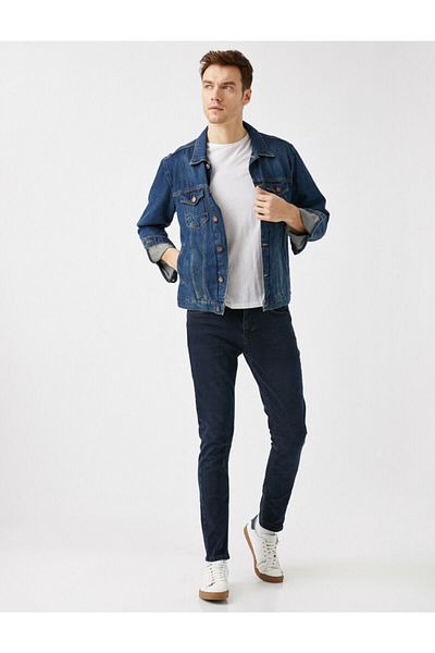 Koton Férfi sötétkék Brad Slim Fit Jean nadrág