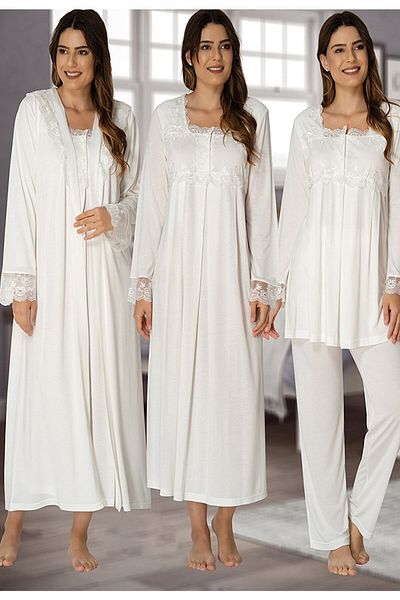 Effort Pijama طقم حمل للحوامل بأكمام دانتيل إكرو للنساء 4 قطع 2405