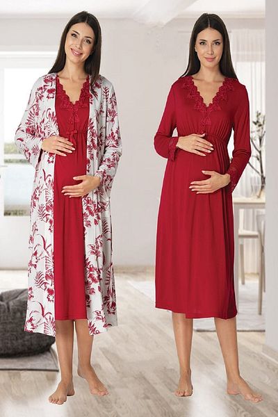 Effort Pijama Zerre Bebe Women's Fuchsia Long Sleeve Maternity Maternity Dressing Gown Nightgown Set 8095