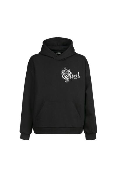 Orijin Tekstil Unisex Siyah Opeth Ön Arka Baskılı Kapüşonlu Sweatshirt
