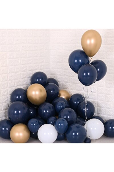 Kalisan سلسلة بالونات باللون الأزرق الداكن والذهبي والأبيض 100 قطعة