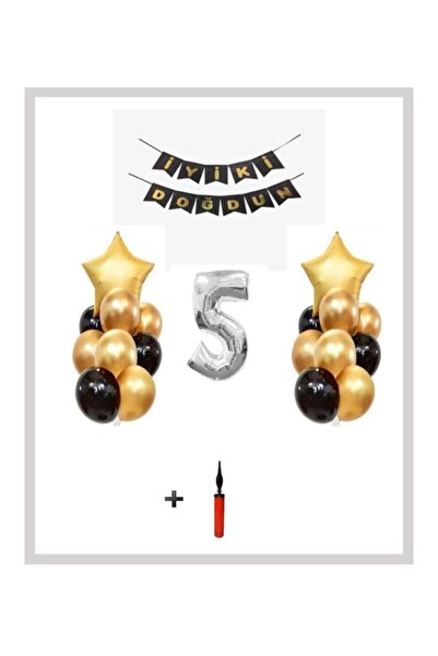 Şeker Adası 5 Years Silver Silver Foil Balloon Set + Gift Balloon Pump - Skradaparti182